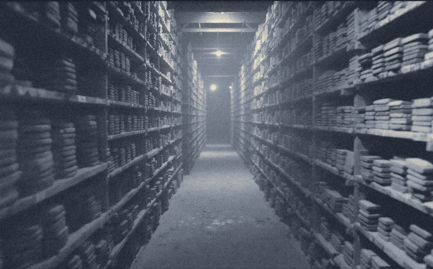 A tight, low-angle field of clay tablets in raking light, edge to edge — the unread backlog itself.